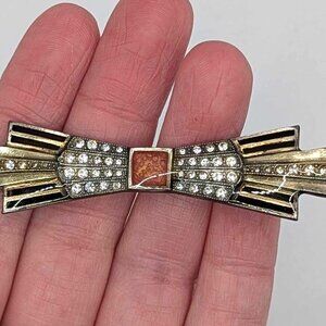 Pierre Bex Vintage 1970s Bow Brooch Are Deco - Metal alloy, crystals